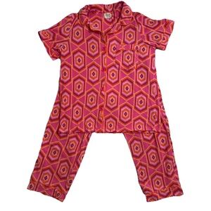 Bedhead X Trina Turk Geometric Luxury Pajamas Short Sleeve Cropped Set Small